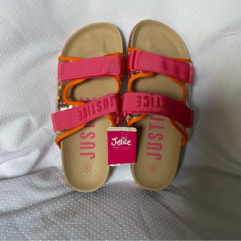 Justice Shoes Sandale Girl‎ Size 4 Pink Open Toe Slip On/Off New